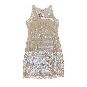 Cremieux XS Cream Sequin Sleeveless Mini Dress Prom Party Event Stretch Bodycon